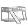 Kids Bunk Bed Twin Over Twin with Slide and Stairs, Heavy Duty Solid Wood Twin Bunk Beds, Toddler Bed Frame with Safety Guardrails, Grey