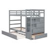 Twin Over Twin Bunk Bed with Trundle and Staircase with Drawers