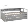 Twin XL Wood Daybed with 2 Trundles, 3 Storage Cubbies, 1 Light for Free and USB Charging Design, Grey