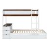 Twin-Over-Twin Bunk Bed with Twin size Trundle, Storage and Desk, White + Walnut