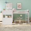Twin Size Bunk Bed with a Loft Bed attached, with Two Drawers, White