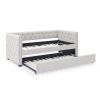 Daybed with Trundle Upholstered Tufted Sofa Bed, with Button and Copper Nail on Square Arms
