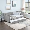 Daybed with Trundle Upholstered Tufted Sofa Bed, with Beautiful Round Armset Design, TWIN SIZE, Grey