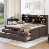 Full Size Wooden Captain Bed with Built-in Bookshelves,Three Storage Drawers and Trundle