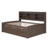 Full Size Wooden Captain Bed with Built-in Bookshelves,Three Storage Drawers and Trundle