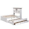 Solid Pine Captain Bookcase Bed with Trundle Bed and 3 Spacious Under Bed Drawers