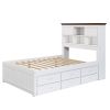 Solid Pine Captain Bookcase Bed with Trundle Bed and 3 Spacious Under Bed Drawers