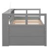 Twin XL Wood Daybed with 2 Trundles, 3 Storage Cubbies, 1 Light for Free and USB Charging Design, Grey