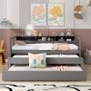 Twin XL Wood Daybed with 2 Trundles, 3 Storage Cubbies, 1 Light for Free and USB Charging Design, Grey