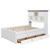 Solid Pine Captain Bookcase Bed with Trundle Bed and 3 Spacious Under Bed Drawers