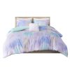 4 piece Watercolor Tie Dye Printed Duvet Cover Set with Throw Pillow
