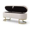 Storage Bench Bedroom Bench, Velvet Oval Upholstered End of Bed Bench with Golden Metal Legs,50"Modern Storage Ottoman Bench for Bedroom, Living Room