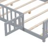 Full Size Floor Platform Bed with Fence and Door for Kids, Montessori Floor Bed Frame with Support Slats for Toddlers