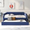 Upholstered Daybed with Trundle, Wood Slat Support,Upholstered Frame Sofa Bed