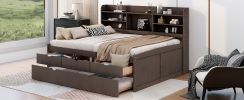 Full Size Wooden Captain Bed with Built-in Bookshelves,Three Storage Drawers and Trundle