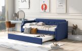 Upholstered Daybed with Trundle, Wood Slat Support,Upholstered Frame Sofa Bed