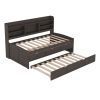 Wooden Captain Bed with Built-in Bookshelves,Three Storage Drawers and Trundle, Antique Gray - Twin