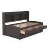 Wooden Captain Bed with Built-in Bookshelves,Three Storage Drawers and Trundle, Antique Gray - Twin