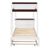 Twin-Over-Twin Bunk Bed with Twin size Trundle, Storage and Desk, White + Walnut