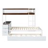 Twin-Over-Twin Bunk Bed with Twin size Trundle, Storage and Desk, White + Walnut