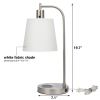 Table Lamp with Wireless Charging Pad and USB Port, White Fabric Shade
