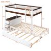 Twin-Over-Twin Bunk Bed with Twin size Trundle, Storage and Desk, White + Walnut