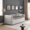 Daybed with Trundle Upholstered Tufted Sofa Bed, with Button and Copper Nail on Square Arms