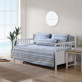 Blue White Grey Nautical Stripes100-Percent Cotton 4 Piece Daybed Cover Set