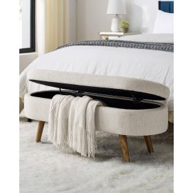 Mid-Century Modern Boho Style Linen Bedroom Storage Bed Bench