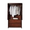 Solid Wood Bedroom Armoire Wardrobe Cabinet with Hanging Bar