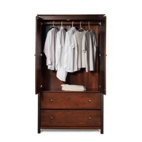 Solid Wood Bedroom Armoire Wardrobe Cabinet with Hanging Bar