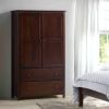 Solid Wood Bedroom Armoire Wardrobe Cabinet with Hanging Bar