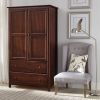 Solid Wood Bedroom Armoire Wardrobe Cabinet with Hanging Bar