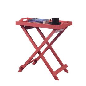 Folding TV Tray Bedside Table in Coral Red Pink Orange Wood Finish.