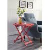 Folding TV Tray Bedside Table in Coral Red Pink Orange Wood Finish.
