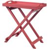 Folding TV Tray Bedside Table in Coral Red Pink Orange Wood Finish.