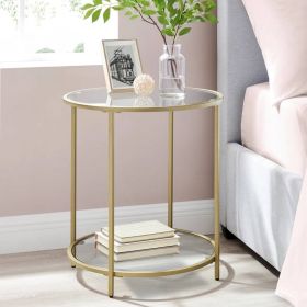Modern Glass Top Round Metal End Table Nightstand with Bottom Shelf