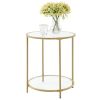 Modern Glass Top Round Metal End Table Nightstand with Bottom Shelf