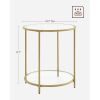 Modern Glass Top Round Metal End Table Nightstand with Bottom Shelf
