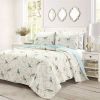 Reversible Lightweight Polyester Floral Birds Quilt Set