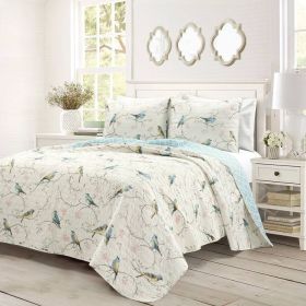 Reversible Lightweight Polyester Floral Birds Quilt Set