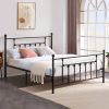 Full Vintage Style Black Metal Platform Bed Frame with Headboard Footboard
