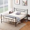 Full Vintage Style Black Metal Platform Bed Frame with Headboard Footboard