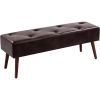 Mid-Century End of Bed Bench with Dark Brown Leather Upholstered Seat Solid Wood Legs