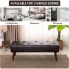 Mid-Century End of Bed Bench with Dark Brown Leather Upholstered Seat Solid Wood Legs