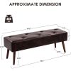 Mid-Century End of Bed Bench with Dark Brown Leather Upholstered Seat Solid Wood Legs