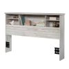 Farmhouse Bookcase Headboard in Grey White Wood Finish