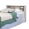 Farmhouse Bookcase Headboard in Grey White Wood Finish