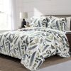 Reversible Cotton Lightweight Floral Fern Leaves Quilt Set