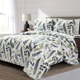 Reversible Cotton Lightweight Floral Fern Leaves Quilt Set